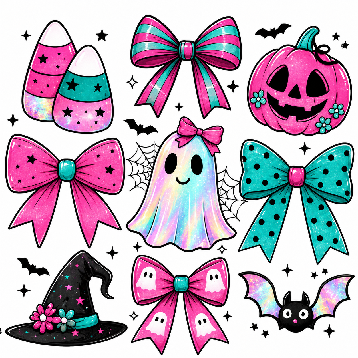 Iridescent Ghost with Bows (Pink/Teal)