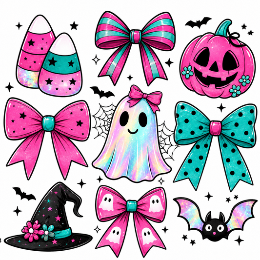 Iridescent Ghost with Bows (Pink/Teal)