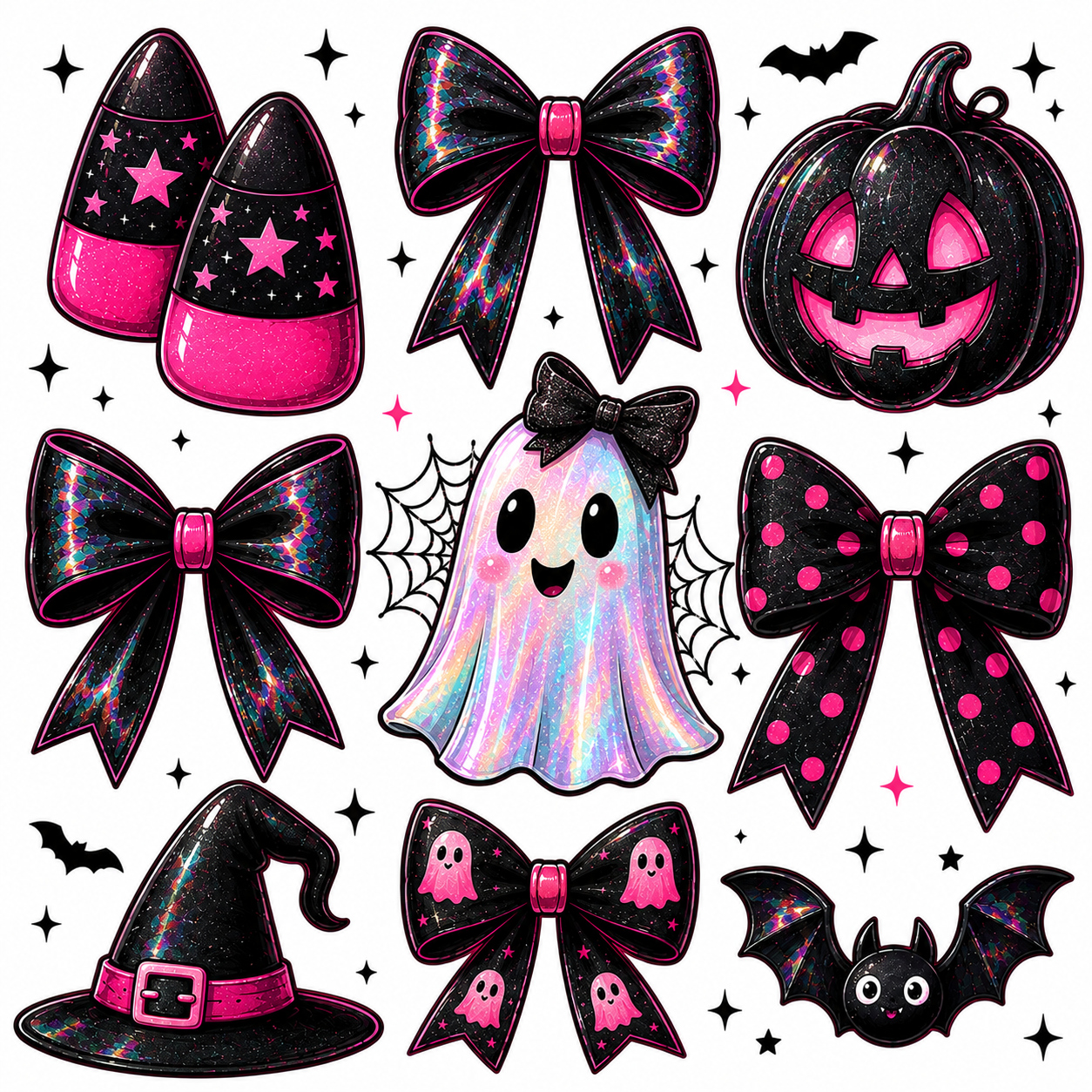 Black Iridescent Ghost with Bows (Pink/Black)
