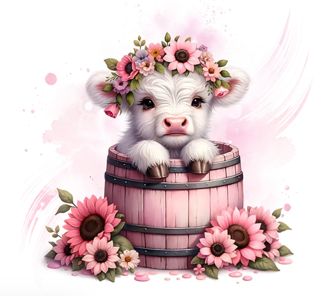 Cow in Barrel-Pink Shirt
