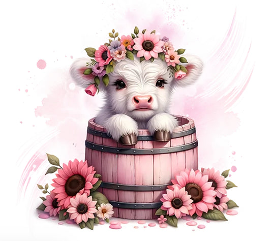 Cow in Barrel-Pink Shirt