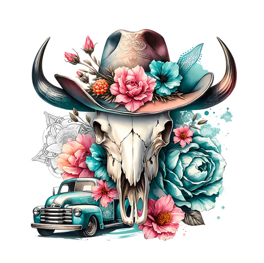 Skull Hat Flowers Truck Shirt