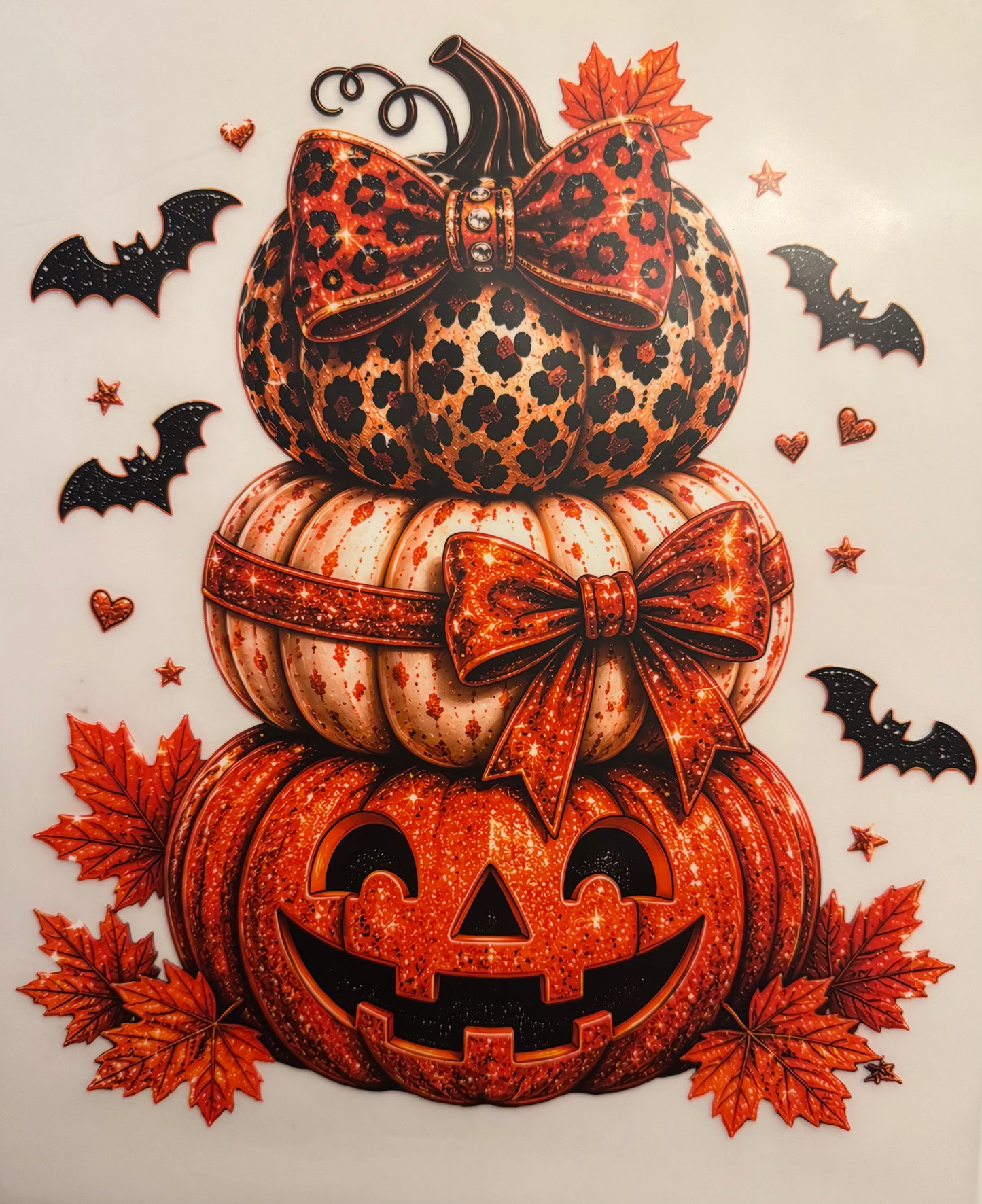 Stack of Pumpkins with Bows and Bats