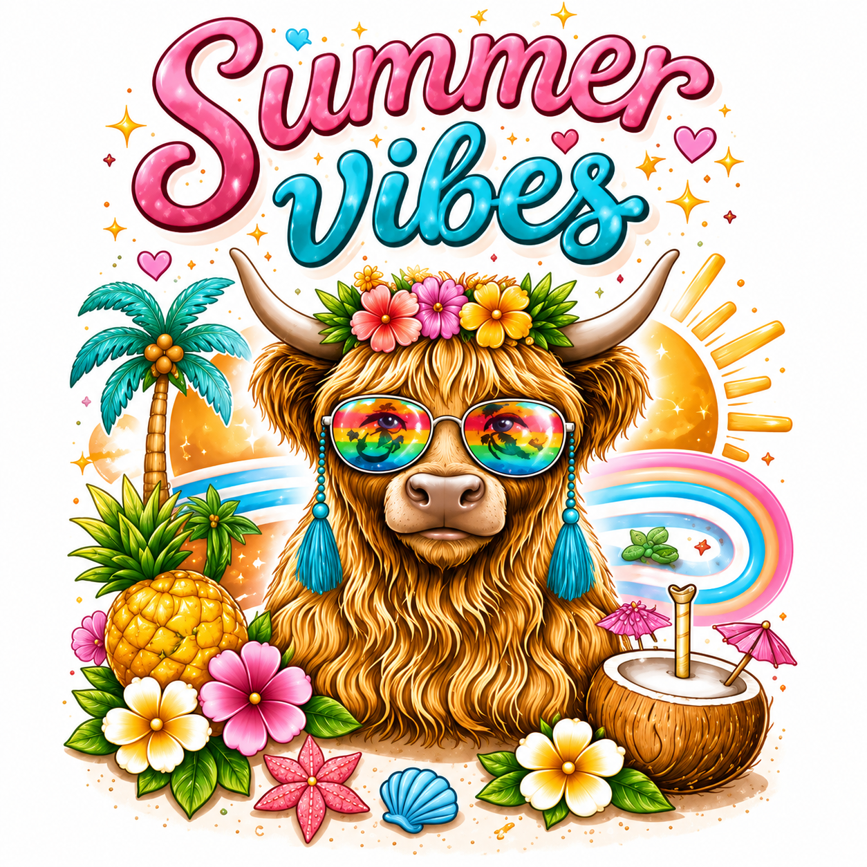 Summer vibes Cow with Rainbow Shades Shirt