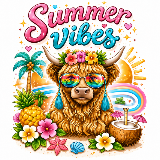Summer vibes Cow with Rainbow Shades Shirt