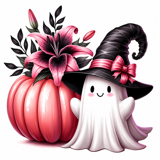Cute Ghostie w/Pumpkin and Lily