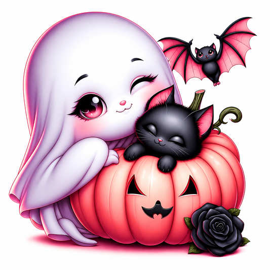 Cute Ghostie Kitty Pumpkin Bat