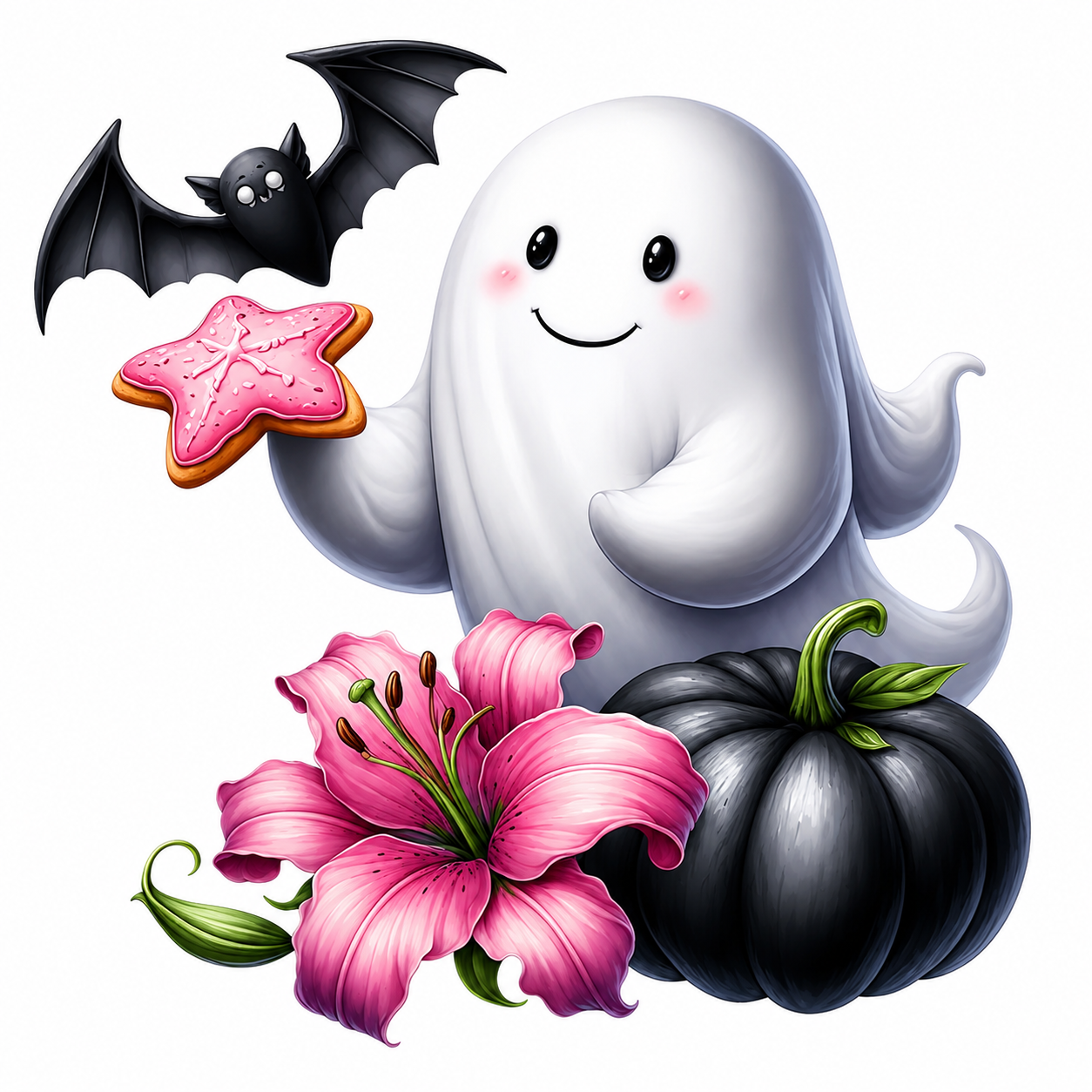Cute Ghostie with a Cookie and Bat