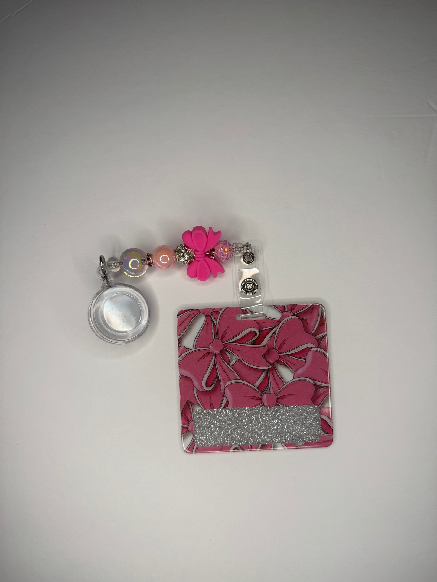 Beaded Badge Reel (Pink Bows)