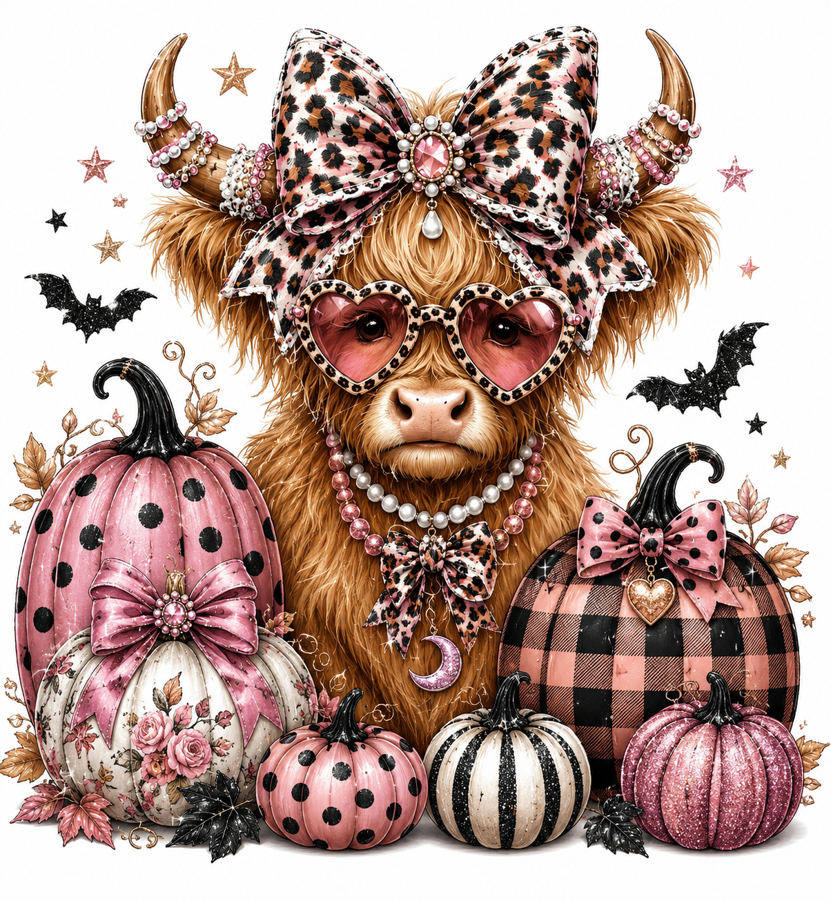 Bougie Cow with Painted Pumpkins