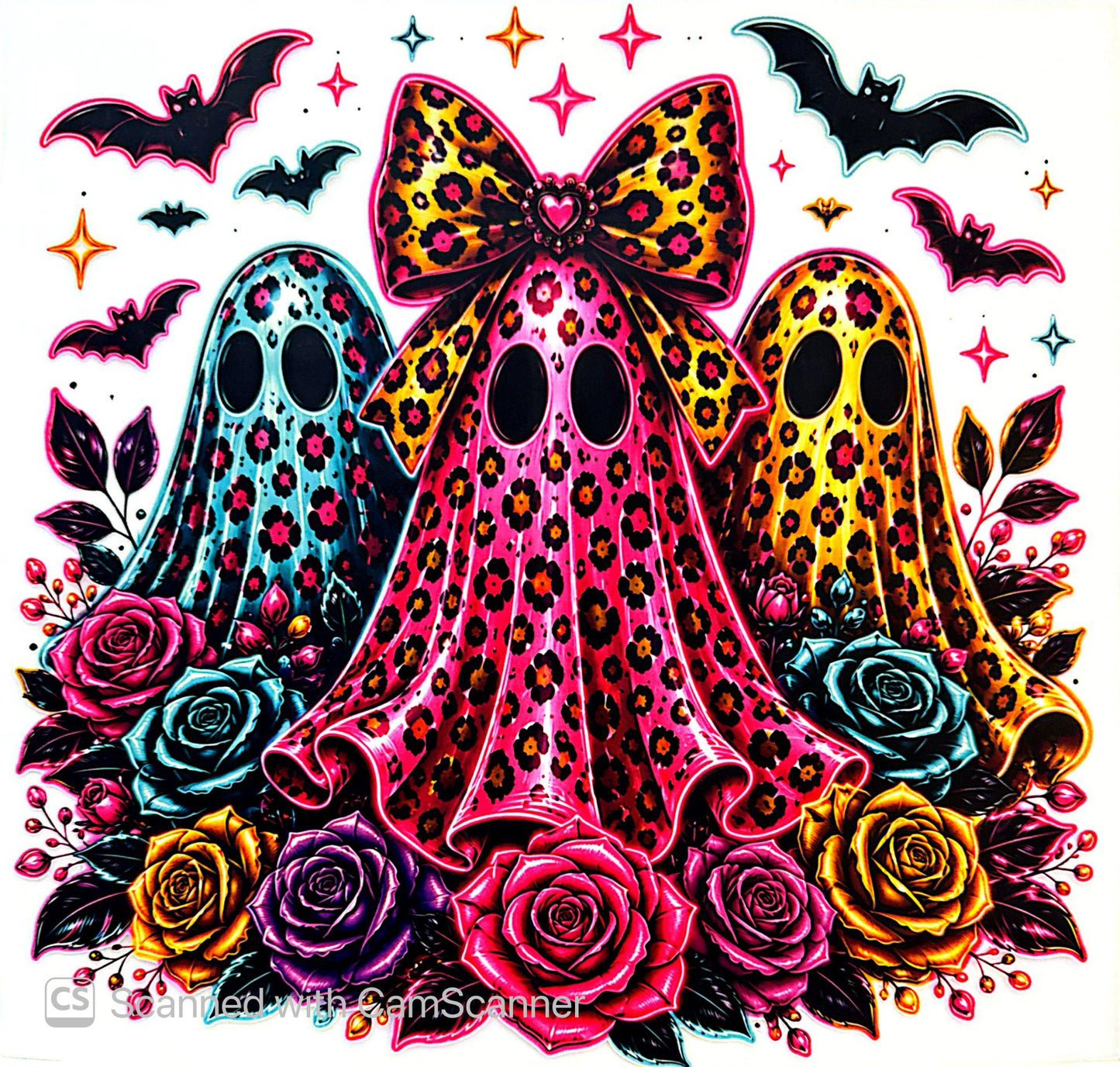 Leopard print Ghosties with Roses Colorful